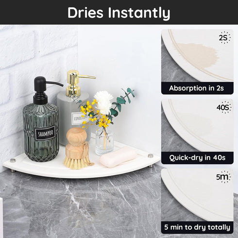 Segbeauty Fast Drying Corner Counter Shelf, 9.85in Diatomite Tray for Bathroom Counter Decor, Soap Dispenser Organizer
