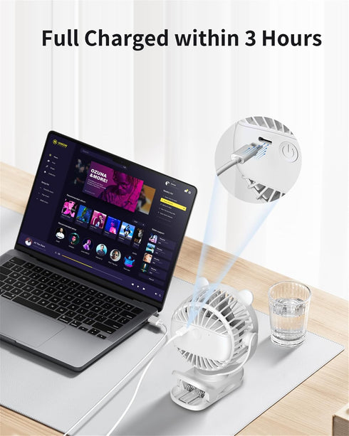 Clip on Fan, Rechargeable Portable Fan with 2000mAh Battery, Stroller Fan with Powerful Clip Design, 3 Wind Speed, 360°