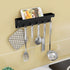 MKO Key Holder Wall Mount, Adhesive Key Holder with Mail Organizer Tray and 6 Hooks for Wall, Black