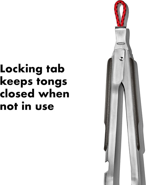 OXO 10.5in Stainless Steel Tongs with Bottle Opener for Outdoor Cooking