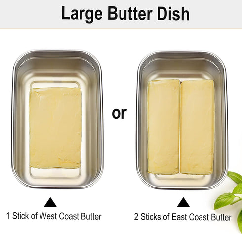 Stainless Steel Butter Dish with Lid, Kitchen Butter Keeper Container, Silicone Sealing, Holds 1 Stick West Coast Butter