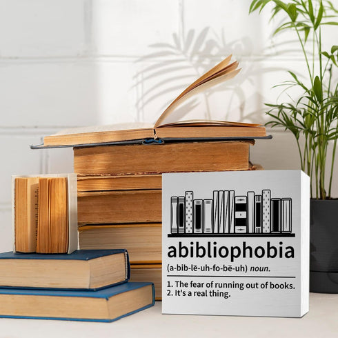 thoqii Book Lover Decor Wooden Box Sign, Bookworm Nerd Bookish Librarian Desk Decoration Home Bedroom Office Bookshelf