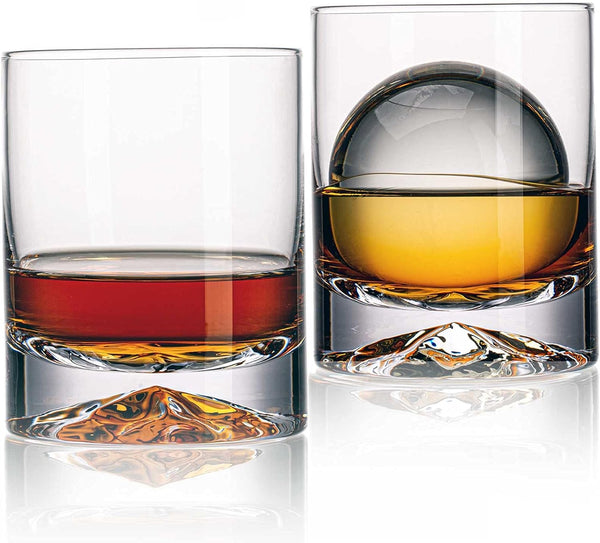 JBHO Hand Blown Crystal Double Old Fashioned Cocktail Glasses, Set of 2, Perfect Size for Oversized Ice Cubes