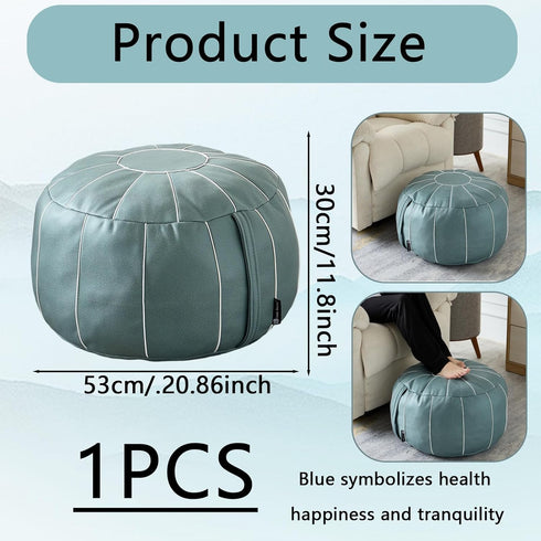 21 Inch Louis Donn UNSTUFFED Moroccan Pouf Ottoman Cover, Handmade Faux Leather Foot Stool, Round Storage Poof Cover