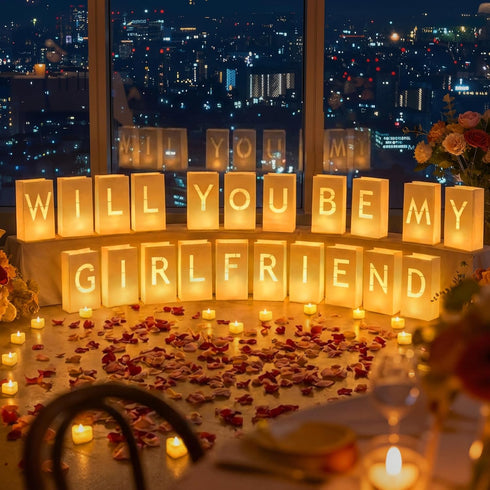 Will You Be My Girlfriend Light Up Letters Luminary Bags, Banner, Romantic