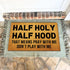 Mat(23.7 15.9 24*16 Funny Welcome Doormats for Entrance Way Indoor Half Holy Half Hood Pray with Me Not Play with Me