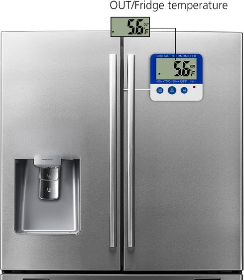 Digital Fridge Thermometer - Magnetic Mount & Stand, LED Alarm, -58°F to 158°F Range