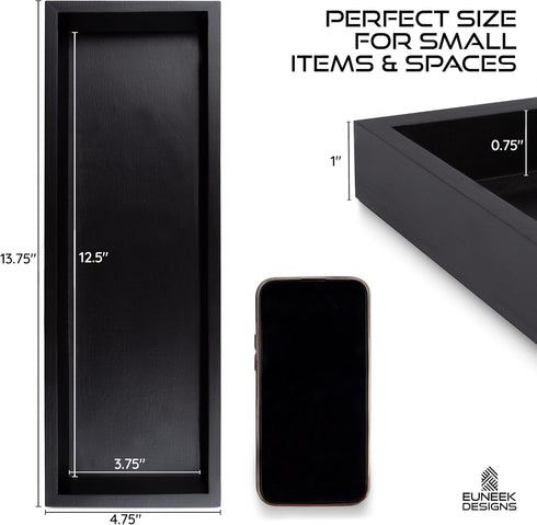 Black Wood Tray for Vanity, Bathroom, or Toilet Tank, Countertop Organizer for Perfume, Jewelry, Candles, DIY Decor