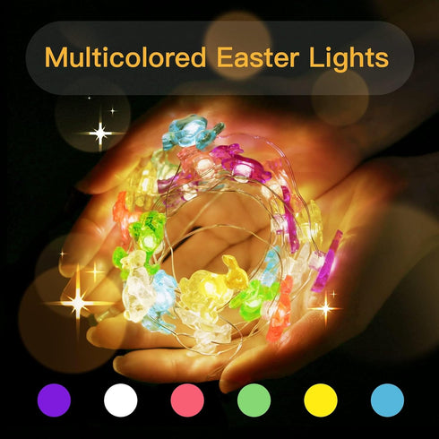 12.8ft 40LED suddus Easter Bunny Battery Operated String Lights, Waterproof Colorful Easter Fairy Lights with Timer