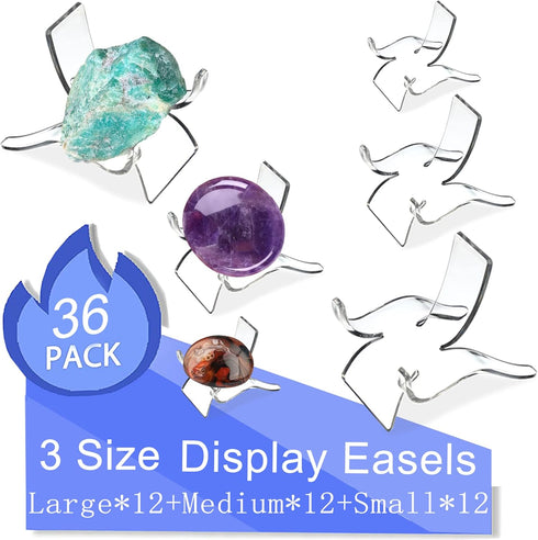 Rock Display Stand, Clear Easel Stands Pedestal for Geodes and Mineral Collectibles, 3 Sizes 36 PCS