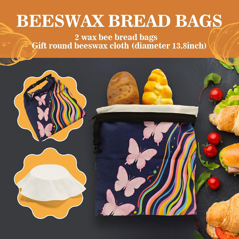 MIQQFUT 2 Pack 13"x17" Beeswax Bread Bags for Sourdough Eco-Friendly Reusable Linen Cotton Storage Bags with Zipper