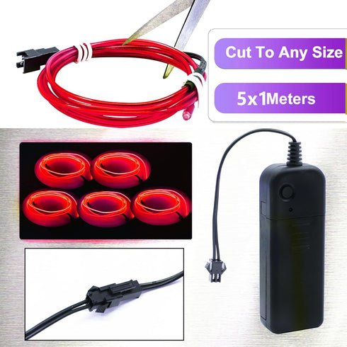 Ourbest EL Wire Lights - Battery Powered Wearable LED Neon String Light, 5in1 DIY Sign Kit, 1M Red