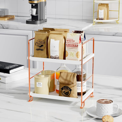 FSyueyun 2-Tier Bathroom Counter Organizer, Tool-Free Installation Vanity Makeup Tray for Skincare and Perfume Storage