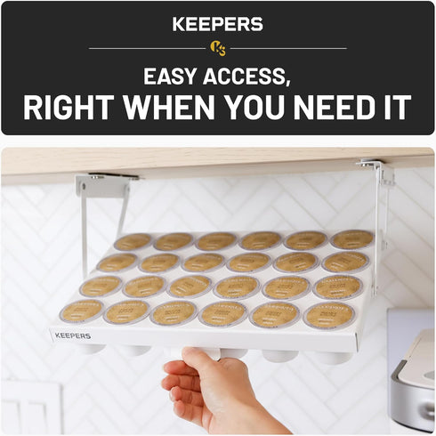 24 COFFEEKEEPERS KEEPERS Under Cabinet K Cup Holder with Swing-Down Access Space-Saving Coffee Pod Holder and K Cup