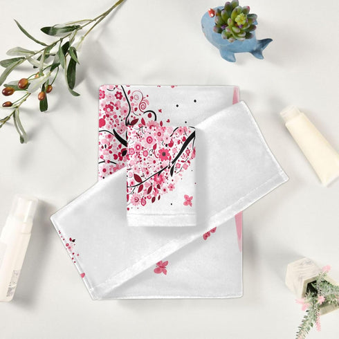 Set 3 Sets Pfrewn Pink Flowers Heart Tree Towels of Romantic Love Spring Trees Butterfly Bathroom Towel Soft Absorbent
