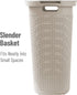 Mind Reader Slim Laundry Hamper with Lid, 60L Wicker Design, 17.65"L x 13.75"W x 24.15"H, Ivory