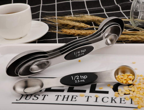 Magnetic Measuring Spoons Set of 5, Stainless Steel Dual Sided Stackable Teaspoon for Dry and Liquid Ingredients