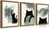 Framed Sage Green Cat Wall Art Set of 3, Natural OAK Wood