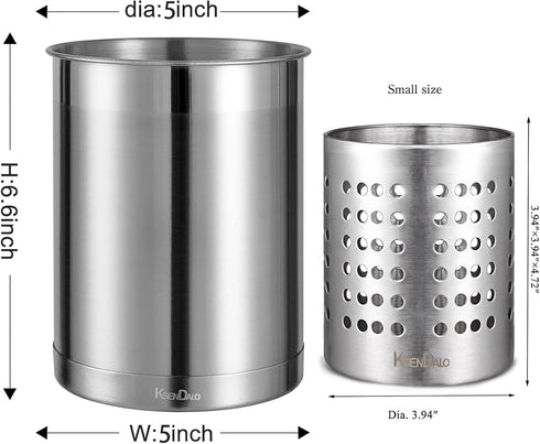 KSENDALO Stainless Steel Utensil Holder Set, 6.5inch & 4.72inch High Drying Rack with Weighted Base
