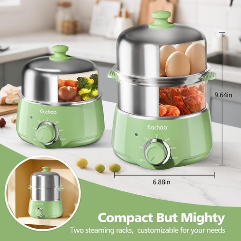 CACHOO 14-Egg 30-Min Hard Boiled Egg Cooker - Rapid Stainless Steel Egg Boiler with Timer & Auto Shut Off, Compact