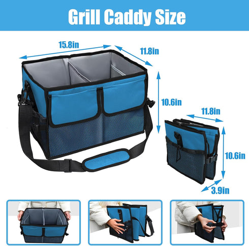 Amerbro 600D Large Grill Caddy with Paper Towel Holder - BBQ Caddy Organizer for Utensil, Condiment - Easy Carry Picnic