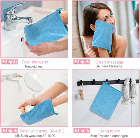 PHOGARY 10 Pack Mitts(6"x8"), Microfibre Bath European Style Washcloth Microfiber Wash Mitt, Reusable Makeup Remover