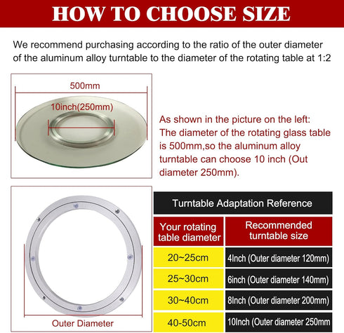 Aluminum Alloy 10" Heavy Duty Turntable Bearing, Lazy Susan Rotating Plate for Dining Table and Displays