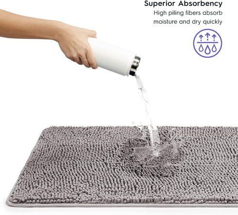 Tafts Bathroom Rugs - Extra-Thick Memory Foam Bath Mat, Ultra-Soft Chenille Microfiber, Non-Slip (21"x47") Light Grey