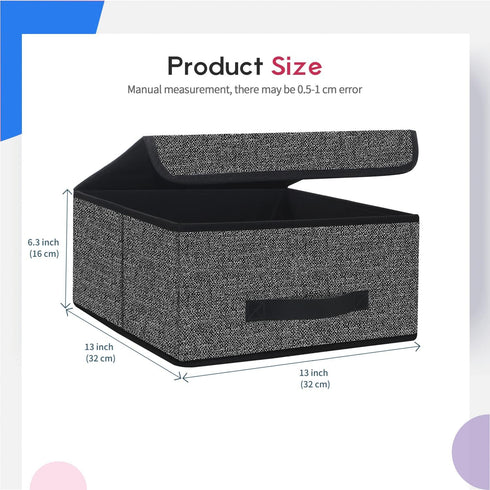 Onlyeasy Foldable Storage Bins Cubes Boxes with Lid - Storage Box Cube Cubby Basket Closet Organizer Pack of Two with Leather Handles for Closet Bedroom, 13"x13", Black, 8MXALB2P by Onlyeasy