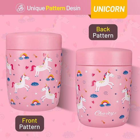 9oz Charcy Stainless Steel Vacuum Insulated Kids Food Jar - Soup Thermo for Hot & Cold Food - Pink Unicorn W
