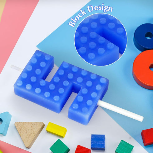 5 Number Building Block Birthday Candle Blue Numeral Cake Topper Candle for Boys, Novelty Candle for Building Block