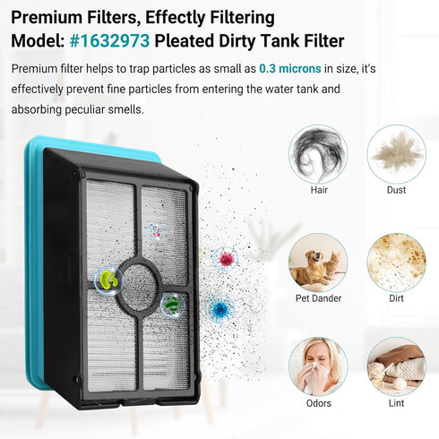 3831 3831 HF2 3845 3847 3848, B0555, 1637755, 1632973 Replacement Brushes and Filters for Bissell Crosswave Hard Floor