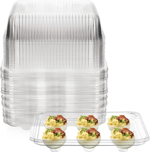50 Pack 6 Yopay Deviled Egg Trays with lid, Plastic Clear Slots Deviled Eggs Halves Carrier Deviled Container Dish