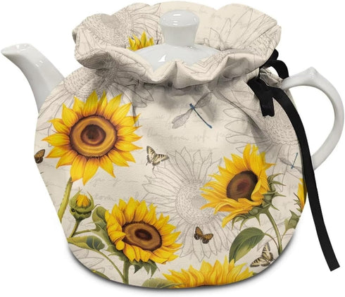 Sunflower Tea Cozy, Insulated Dragonfly Teapot Warmer, Decorative Butterfly Cozy for Women