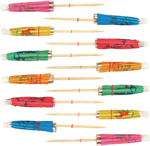 True Umbrella Appetizer Picks - Mini Umbrella Toothpicks, Multicolor, Wood, Set of 12