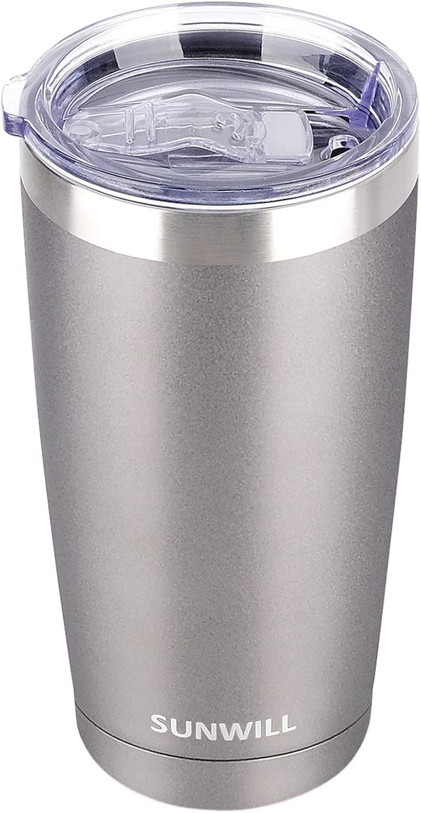 SUNWILL Travel Coffee Tumbler, 20 oz Insulated Mug with Lid, Stainless Steel for Hot and Cold Drinks, Cool Grey