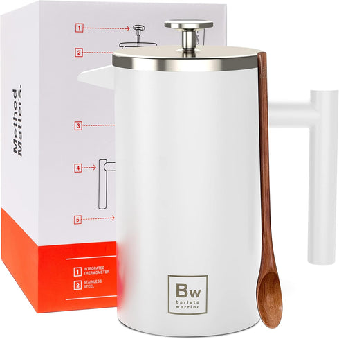 Barista Warrior French Press Coffee Maker - Double-Wall Stainless Steel Insulated French