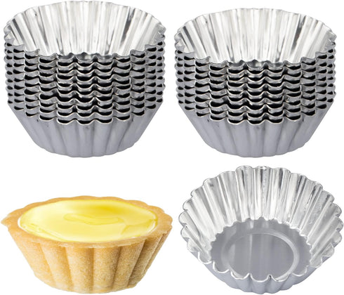 ISKYBOB 20 Pack Egg Tart Aluminum Cupcake Cake Cookie Mold Tin, Reusable Baking Tool (M)