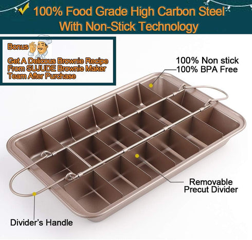 Non-Stick Brownie Pan with Dividers, High Carbon Steel Baking Pan for 18 Pre-Cut Brownies