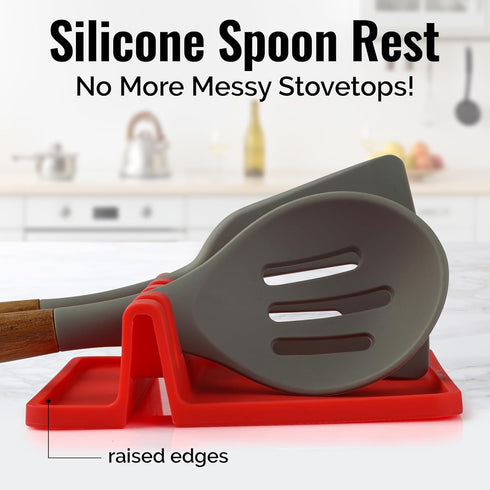 Zulay Kitchen Silicone Utensil Rest with Drip Pad - BPA-Free Heat-Resistant Spoon Holder for Kitchen