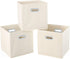 Fabric Cloth Storage Bins, Cube Organizer with Dual Handles, Foldable Storage Baskets for Home, Set of 3, Creamy-White