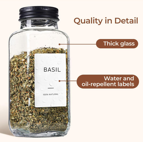 6Pcs 8 oz Set Set ComSaf Large Spice Jars, glass spice bottle with lids, Empty Spice Containers and Square Spice