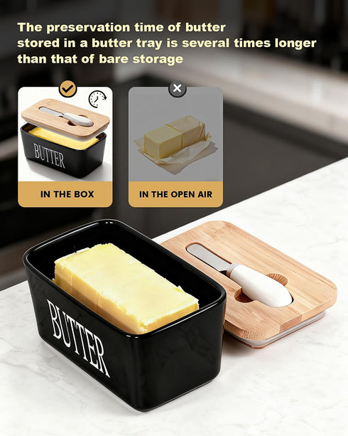 GVUHR CountertopPremium Ceramic Butter Dish with Lid And KnifeAirtight Butter Crock with Lid for Large Butter Container