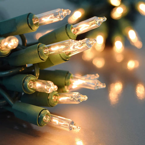 30FT 150 FUNPENY Christmas Lights, Incandescent Mini Clear String Lights, Warm White With Green Wire for Indoor Outdoor