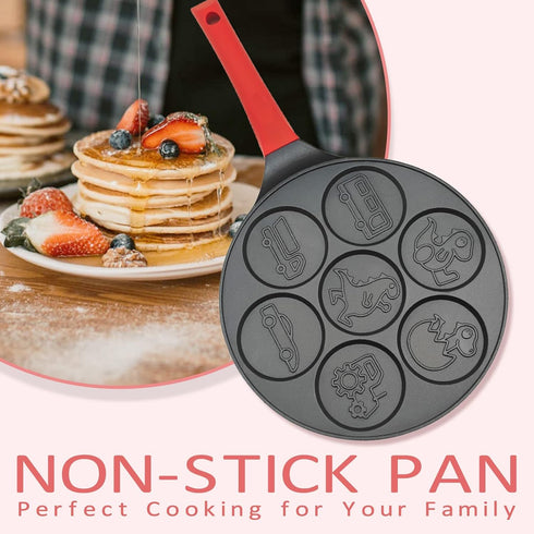 Dinosaur Egg Pan, Nonstick Omelet and Silver Dollar Pancake Maker, 7-Cups Car Truck Pancake Mold