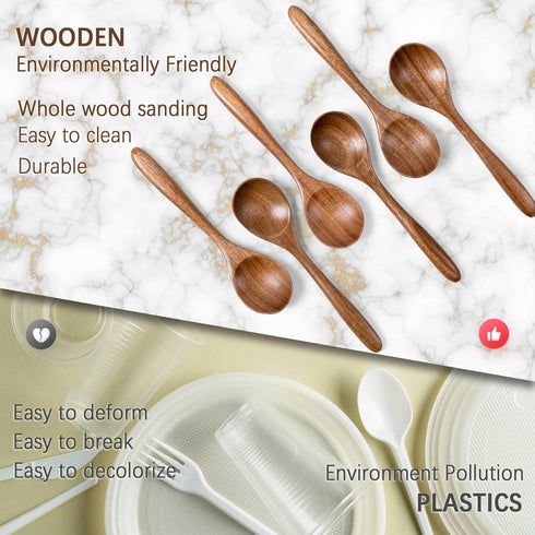 6 6.7 inch Set, PCS Wooden Spoons for Honey, Small Wooden Spoons - Terrific for Tea, Coffee & Soup, Little Acacia Wood