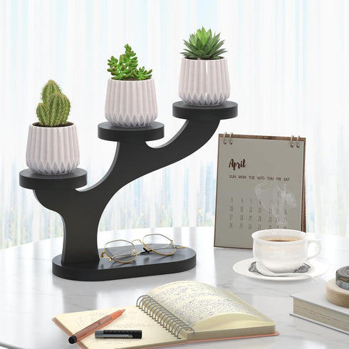 3 Bamboo Tabletop Plant Stand Indoor, Tier Wood Desktop Small Plant Shelf Window Sill Flower Holder Mini Tiered Plant