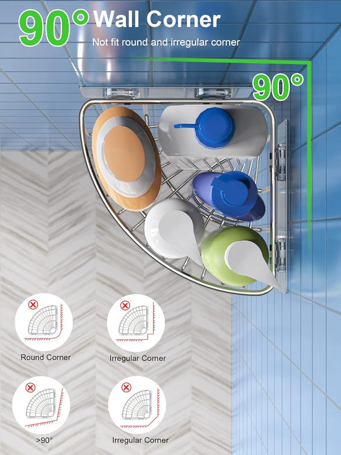 2-Pack SUS304 SMARTAKE Corner Shower Caddy Deep Basket Design, Stainless Steel, Wall Mounted Bathroom Shelf