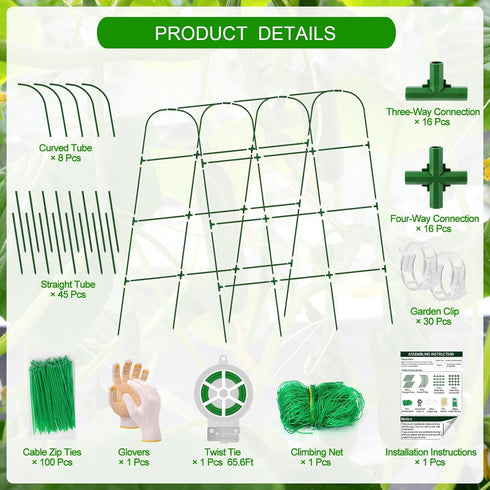 (Green,65"x49.2"x23.6") Extra Large Cucumber Trellis for Raised Bed, U-Shape Garden Trellis for Climbing Plants