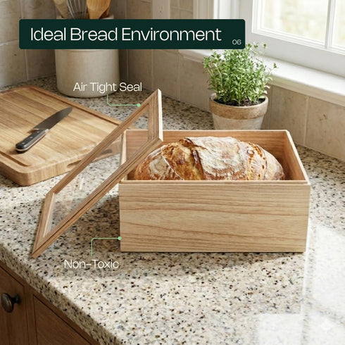 Cherim Counter Wooden Bread Box for Kitchen Keeps Bread Fresh Longer, Large Bread Storage Container with Acrylic Window